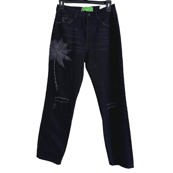 SR vs. Sandrine Rose Palm Tree Black Size 27 Black Distress Demin Jeans NWOT - Picture 6 of 7
